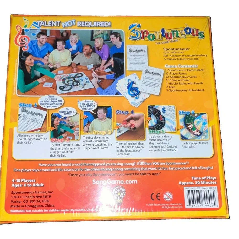 Spontuneous Games Spontuneous Music Party Board Game 4-10 Players Ages 8+